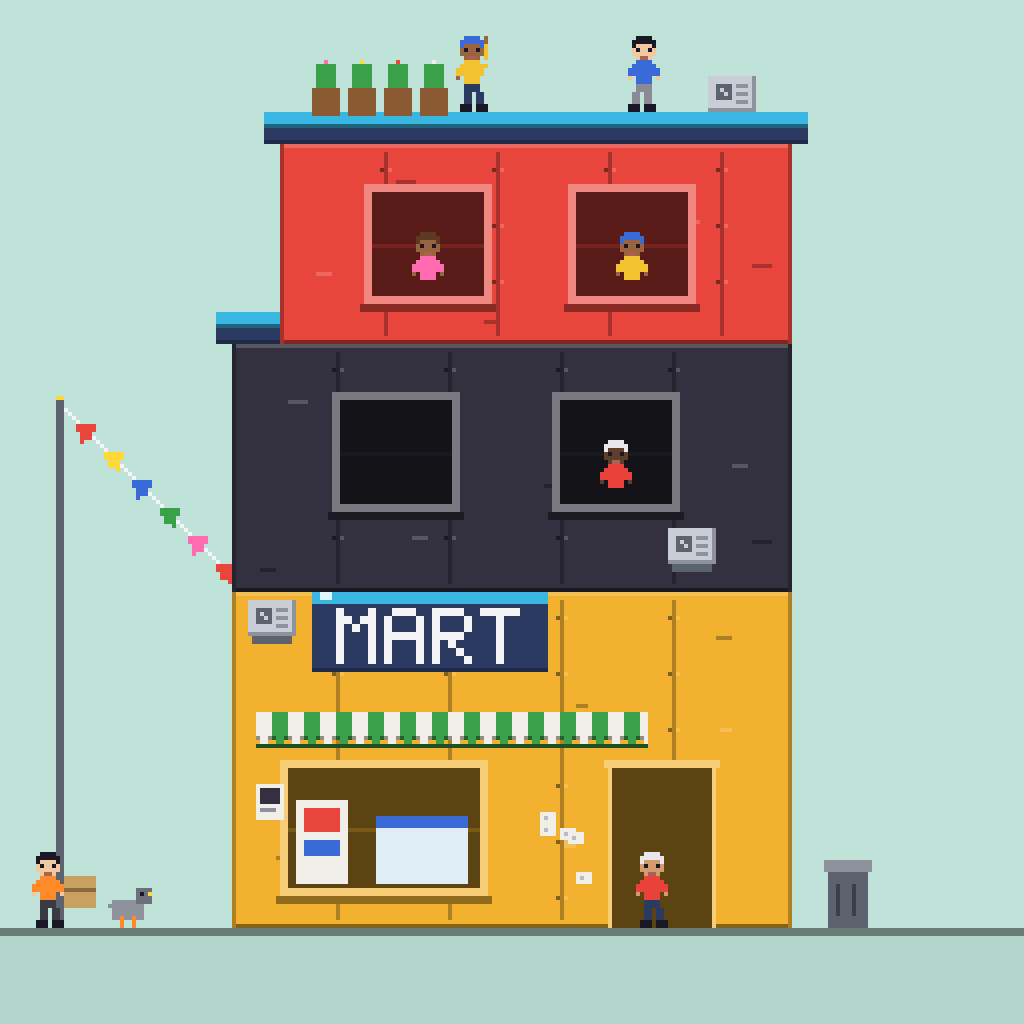 Corner store tower at level 4, MART sign